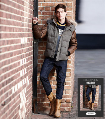 FAIRWHALEJEANS 马克华菲 马克华菲羽绒服 冬装新款男士拼接羽绒服可脱卸袖两穿羽绒外套潮 086卡其色 男羽绒服 男式 7144157186086 - FAIRWHALEJEANS 马克华菲正品特卖 - 好乐买限时特卖
